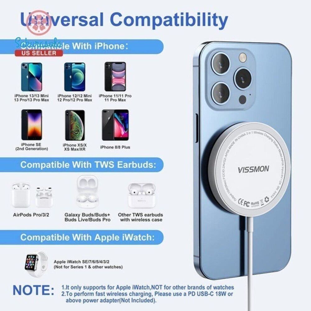 Magnetic Wireless Charger 3 in 1 15W Fast Wireless Charging - Picture 8 of 9